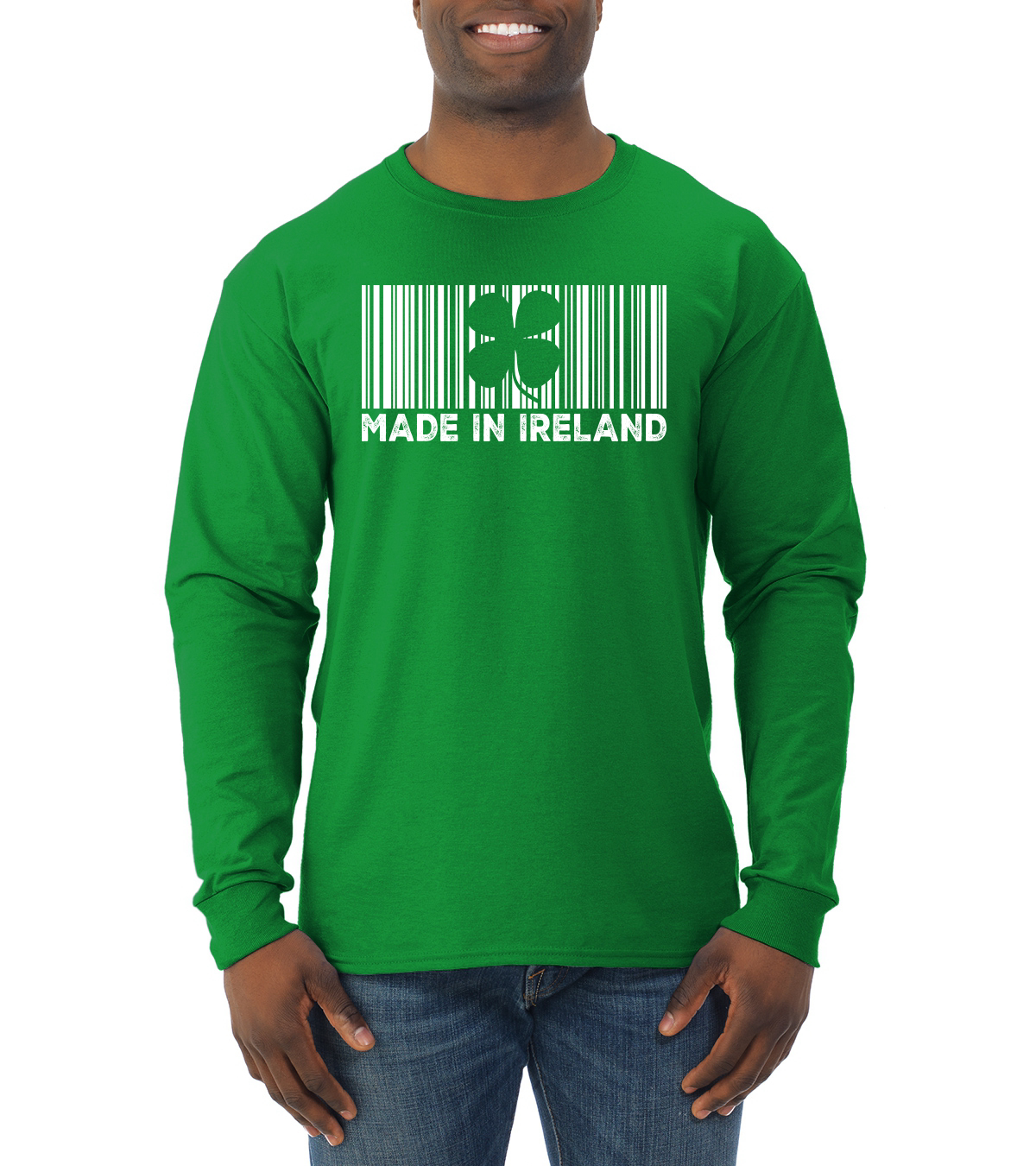 Camisa de manga larga Irish Clover Barcode Hecha en Irlanda Día de San Patricio para hombre - Imagen 3 de 3