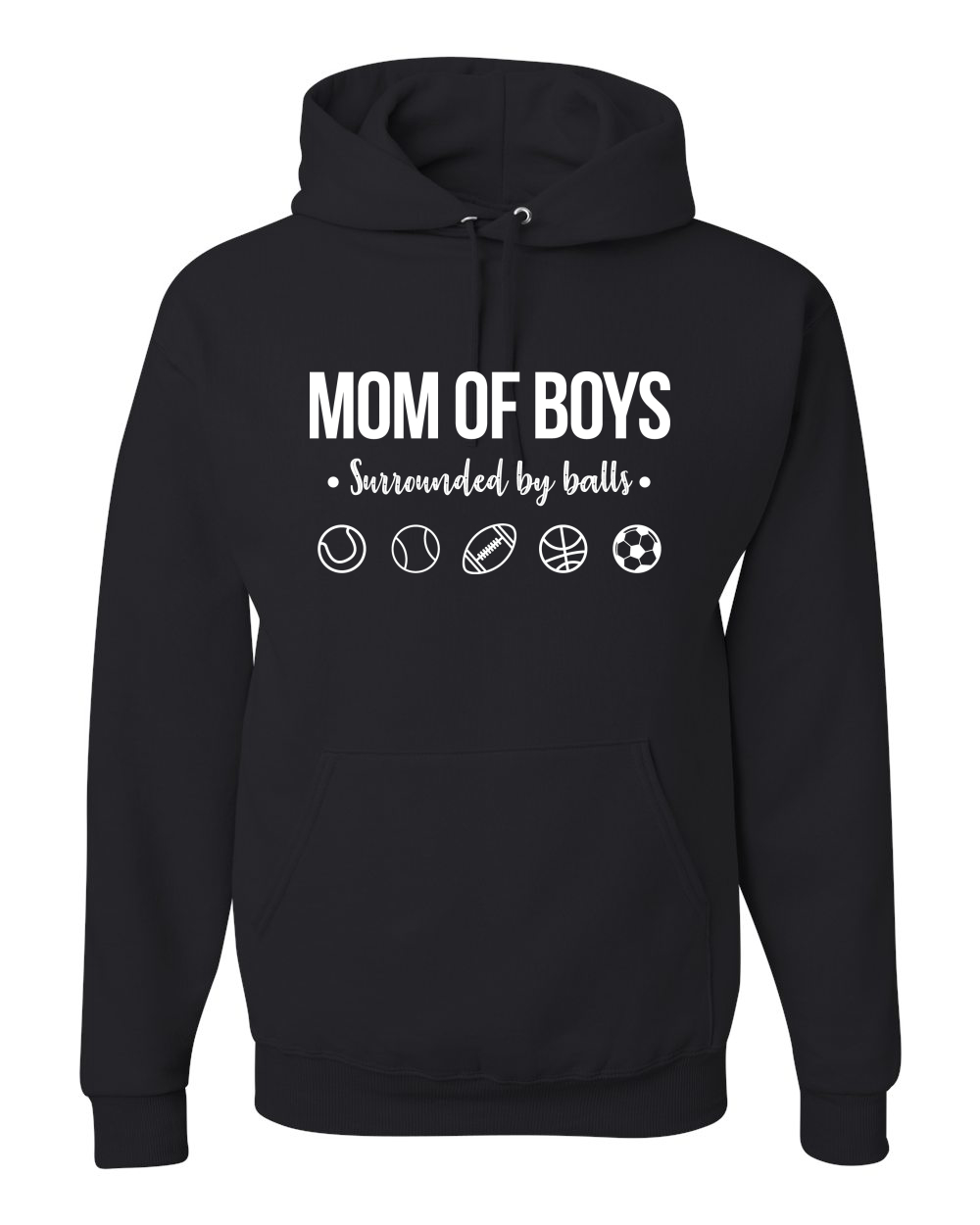 MOM OF BOYS Surrounded by Balls Out-Numbered Wife Gift Unisex Hooded ...