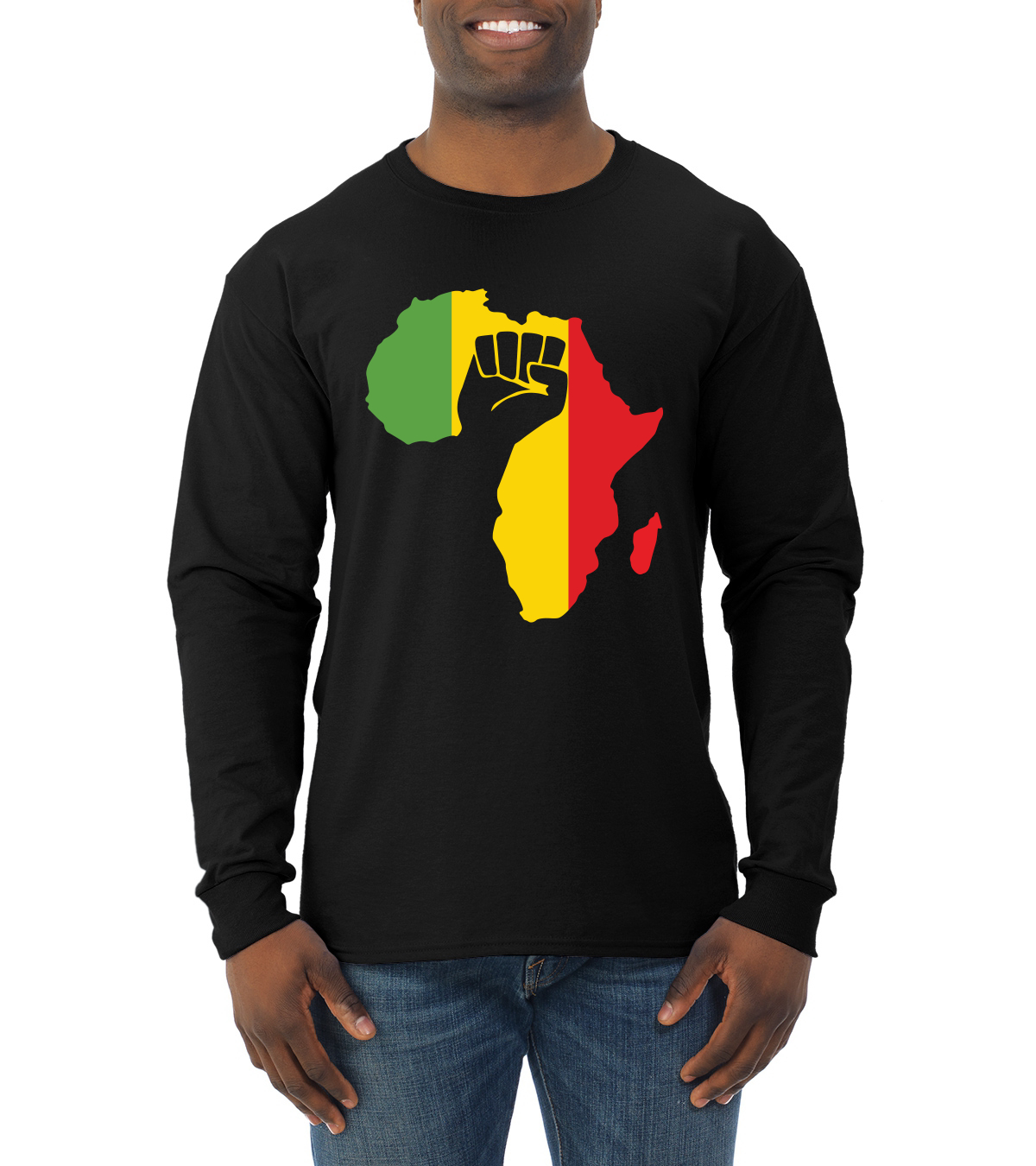 Africa Raised Fist Black History Month Men Long Sleeve Shirt