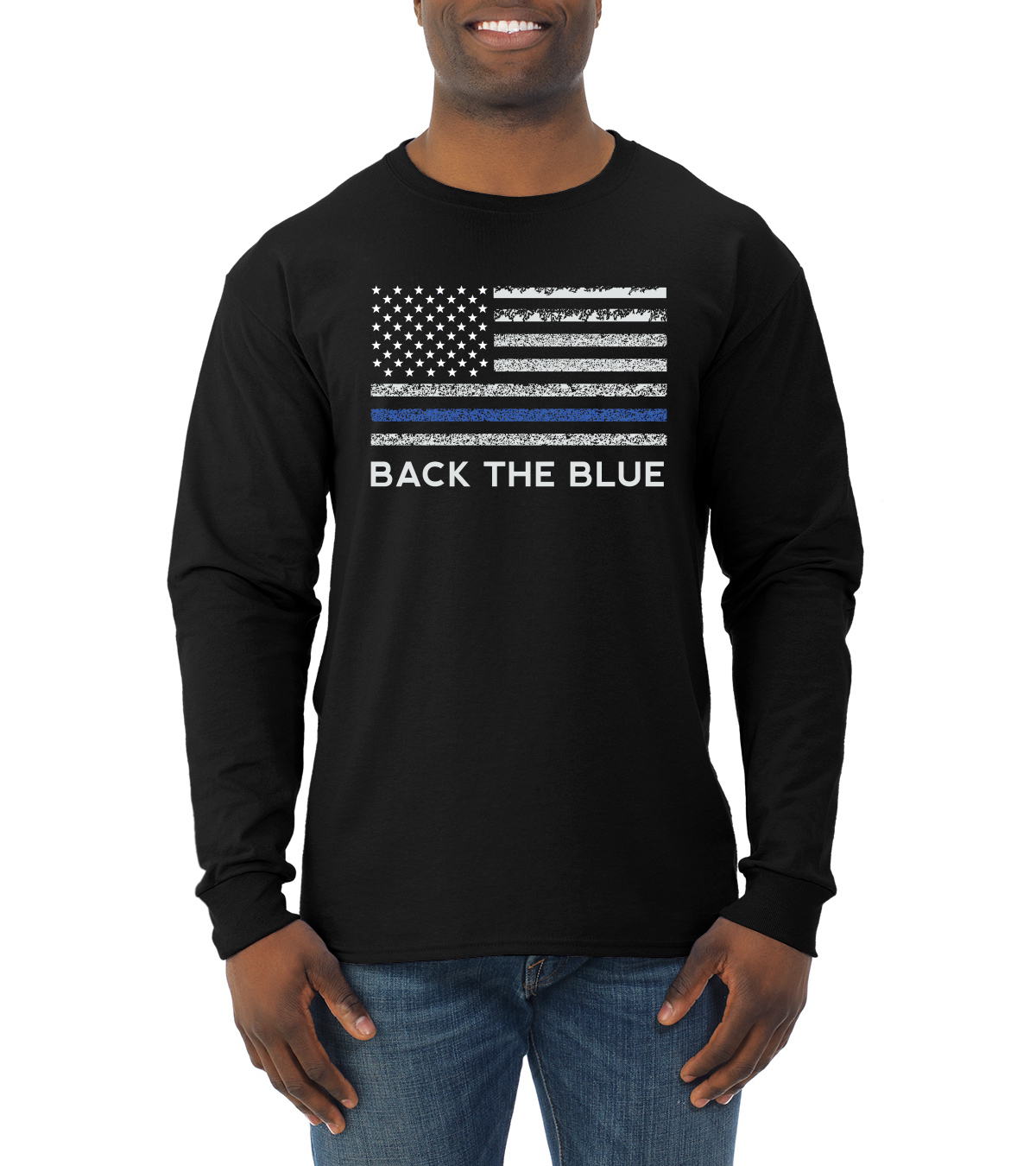American Flag Back the Blue Support Men Long Sleeve Tshirt
