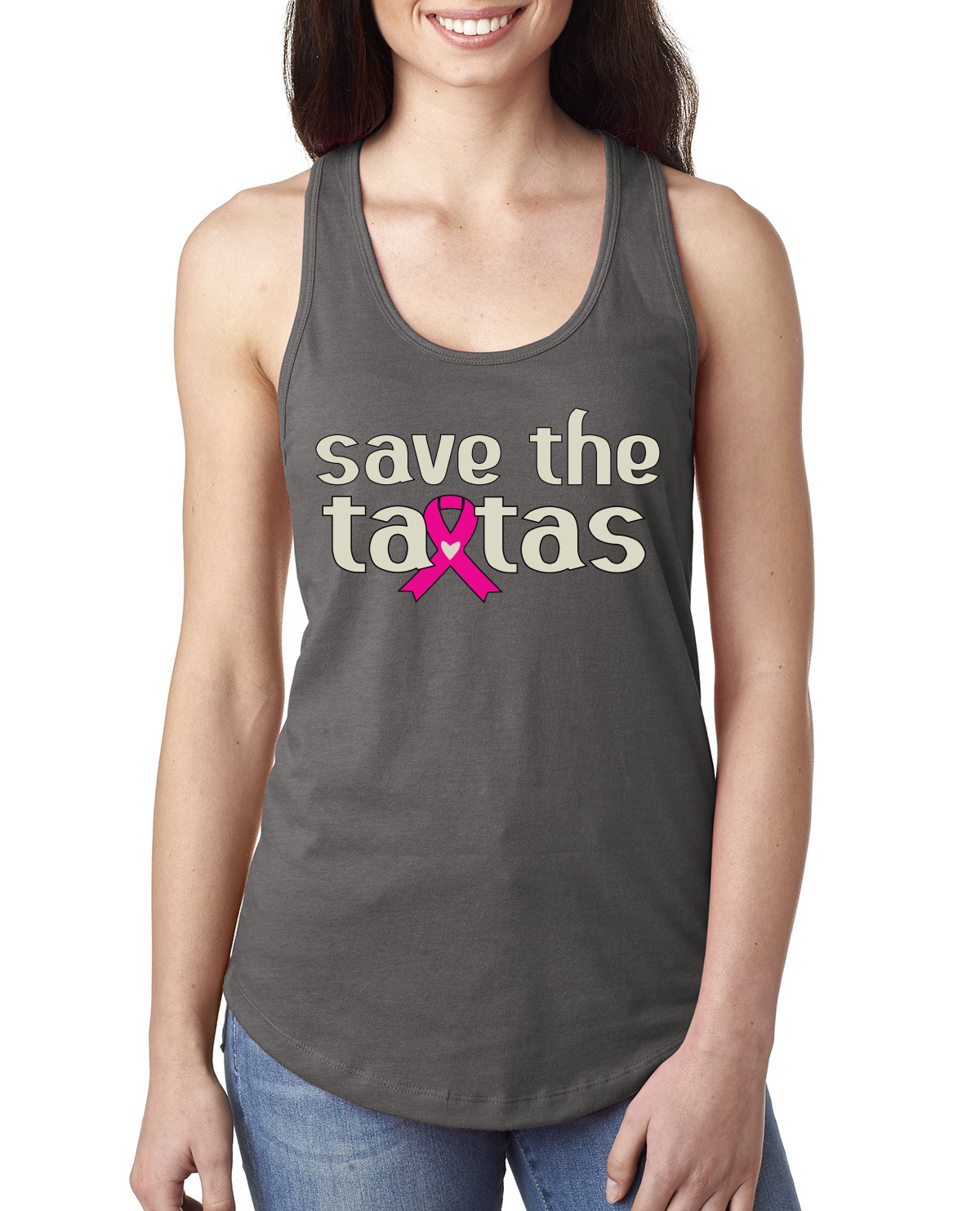 Top sin mangas Save the Tatas rosa para sobrevivientes de cáncer damas Racerback - Imagen 12 de 16