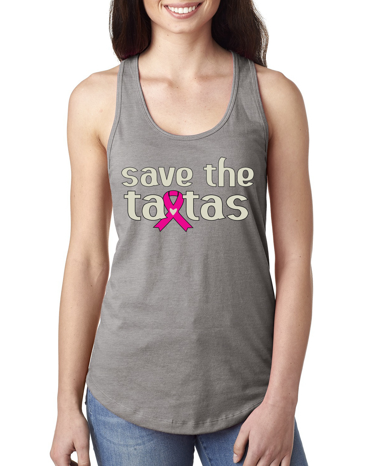 Top sin mangas Save the Tatas rosa para sobrevivientes de cáncer damas Racerback - Imagen 4 de 16