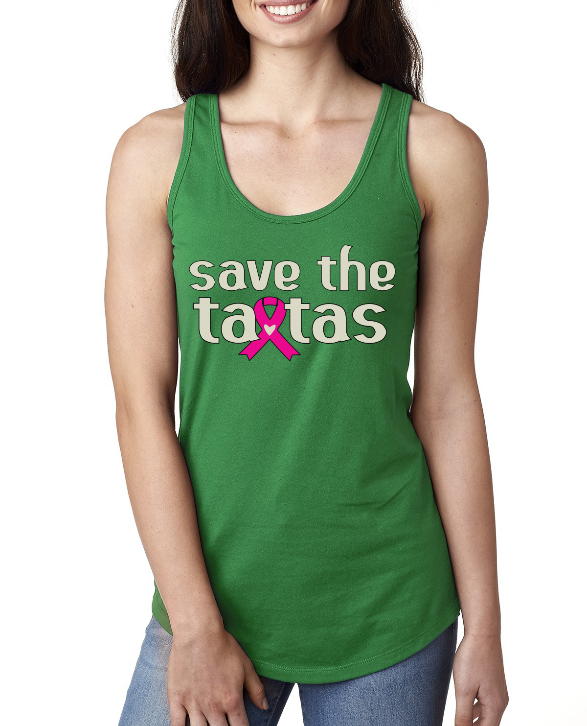 Top sin mangas Save the Tatas rosa para sobrevivientes de cáncer damas Racerback - Imagen 5 de 16