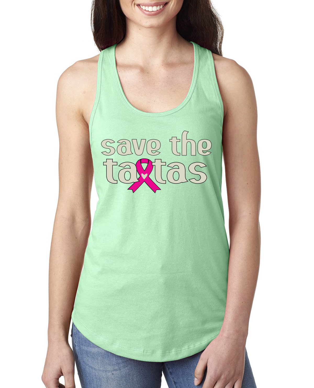 Top sin mangas Save the Tatas rosa para sobrevivientes de cáncer damas Racerback - Imagen 16 de 16