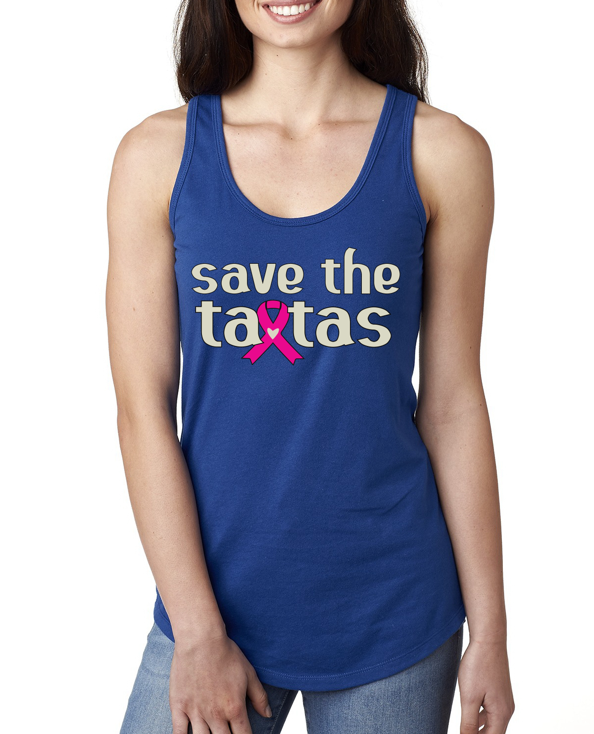 Top sin mangas Save the Tatas rosa para sobrevivientes de cáncer damas Racerback - Imagen 8 de 16