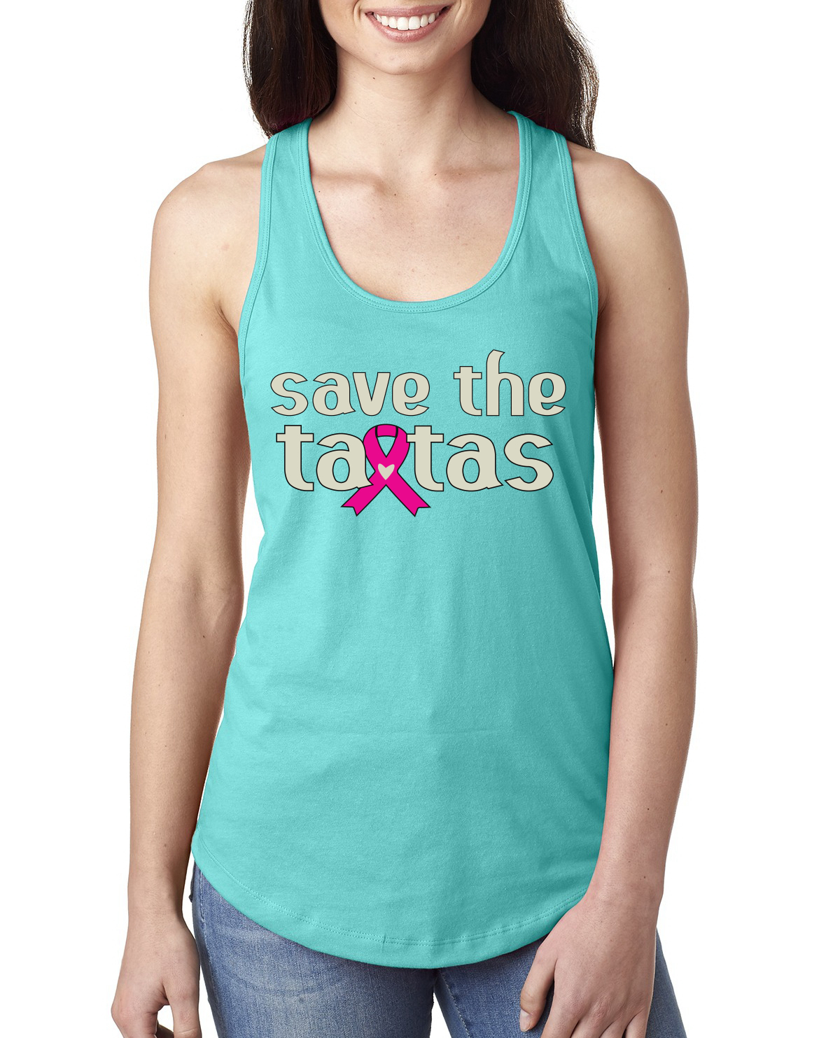 Top sin mangas Save the Tatas rosa para sobrevivientes de cáncer damas Racerback - Imagen 9 de 16