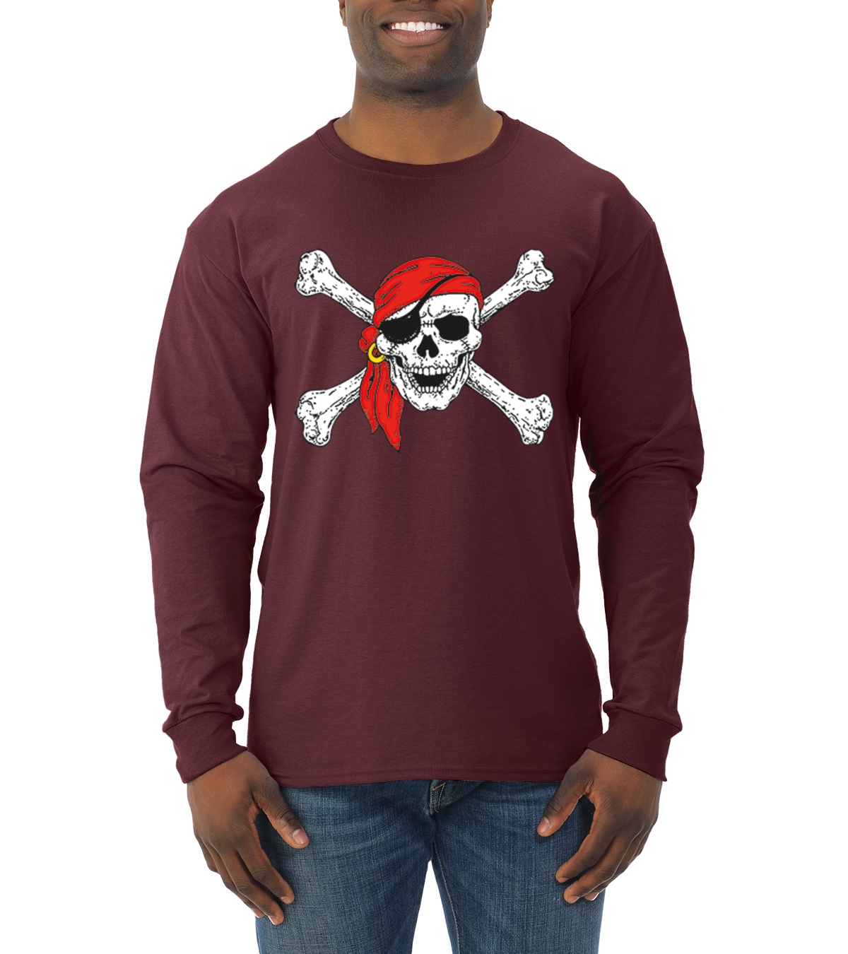 Skull and Crossbones Shirt Mens Graphic Tees Long Sleeve Tshirt Gifts for Men
