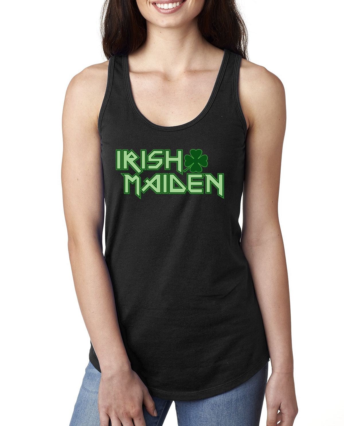 Irish Maiden Funny Irish Parody St Patricks Day Ladies Racerback Tank Top - Picture 3 of 6