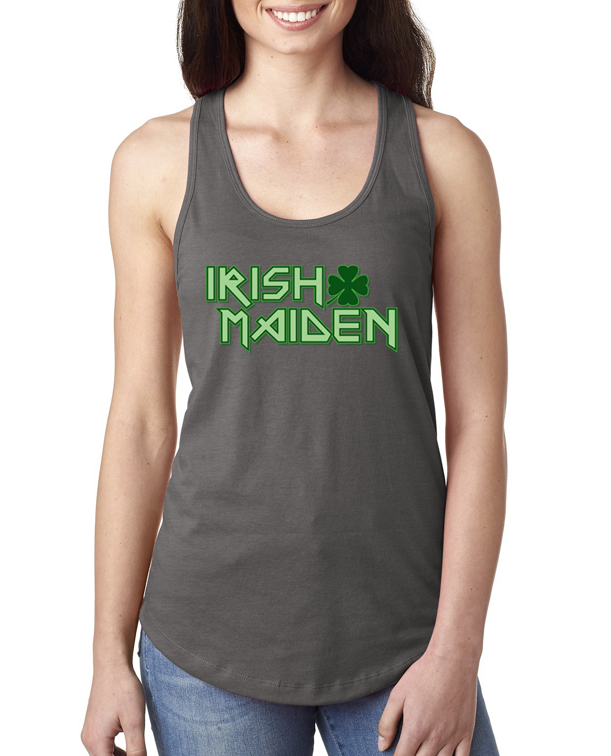 Irish Maiden Funny Irish Parody St Patricks Day Ladies Racerback Tank Top - Picture 6 of 6