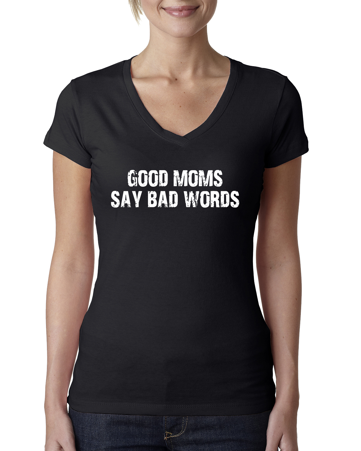 Funny Classic Good Moms Say Bad Words Women Junior V-Neck Tee - Picture 3 of 12