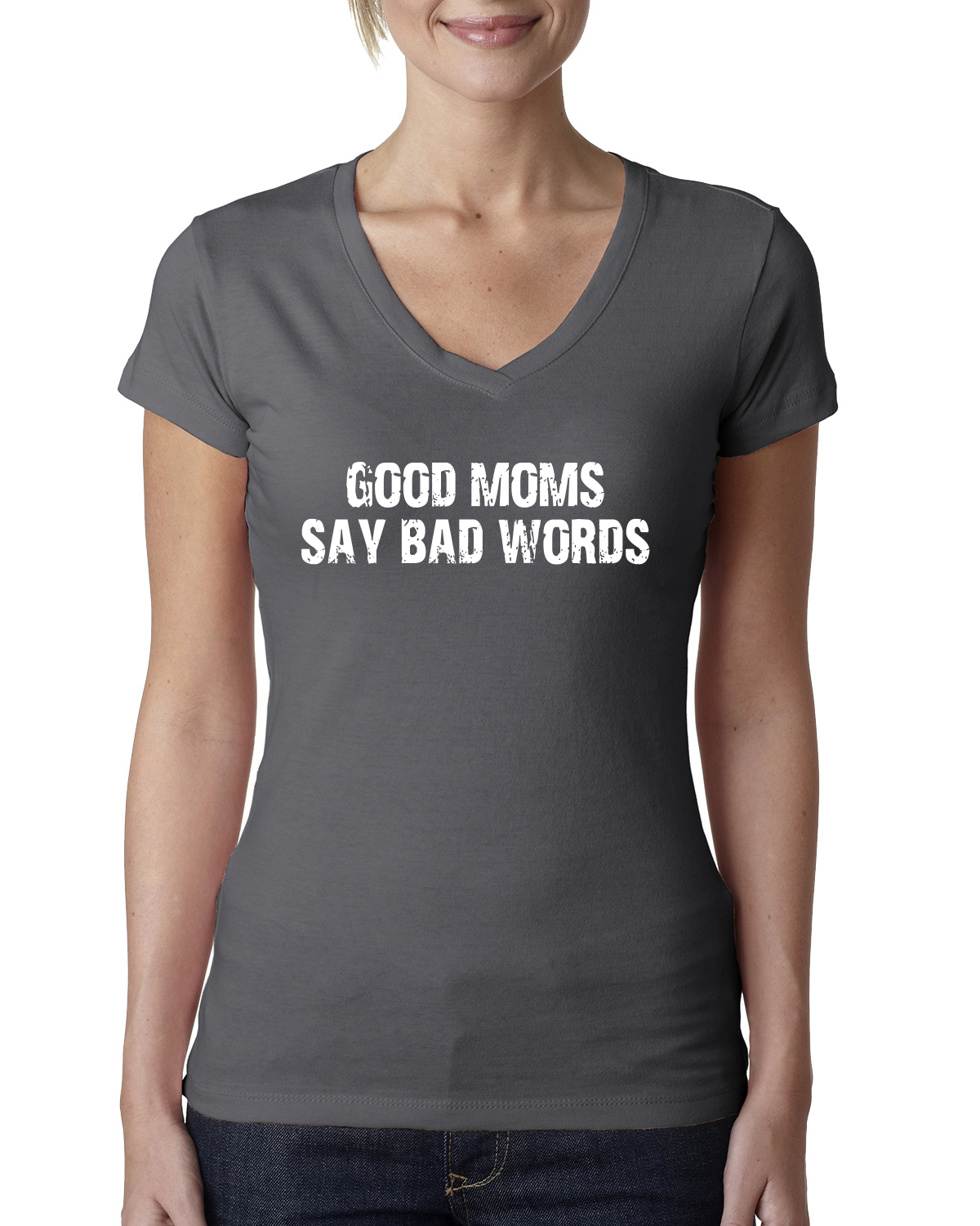 Funny Classic Good Moms Say Bad Words Women Junior V-Neck Tee - Picture 8 of 12