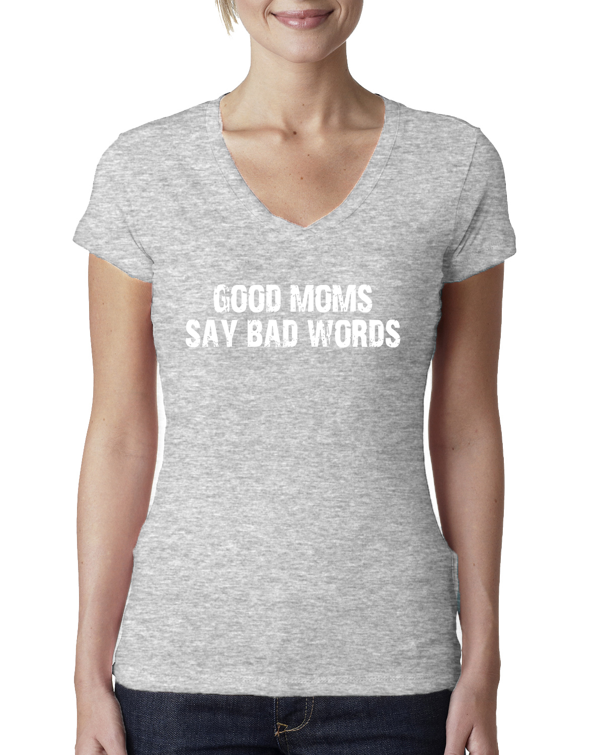 Funny Classic Good Moms Say Bad Words Women Junior V-Neck Tee - Picture 4 of 12