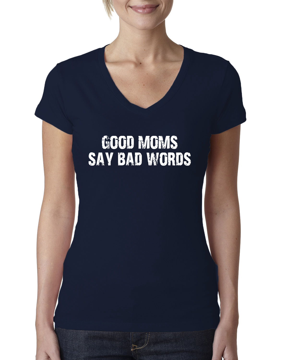 Funny Classic Good Moms Say Bad Words Women Junior V-Neck Tee - Picture 5 of 12