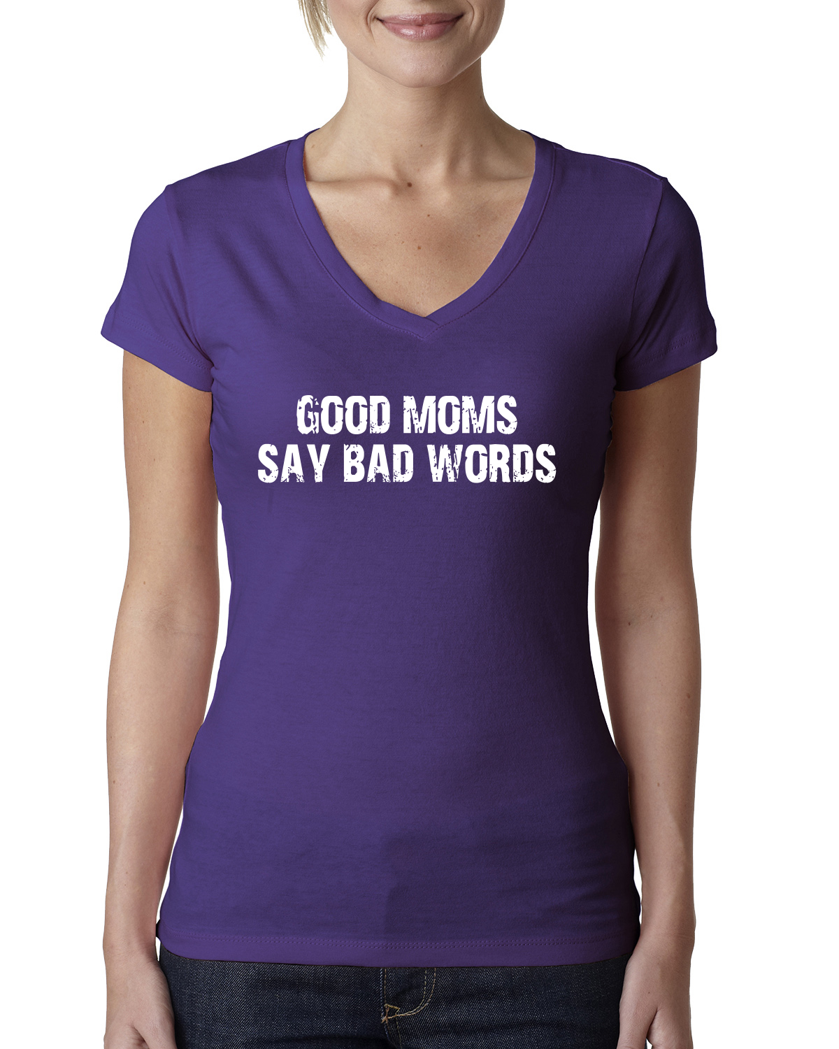 Funny Classic Good Moms Say Bad Words Women Junior V-Neck Tee - Picture 10 of 12