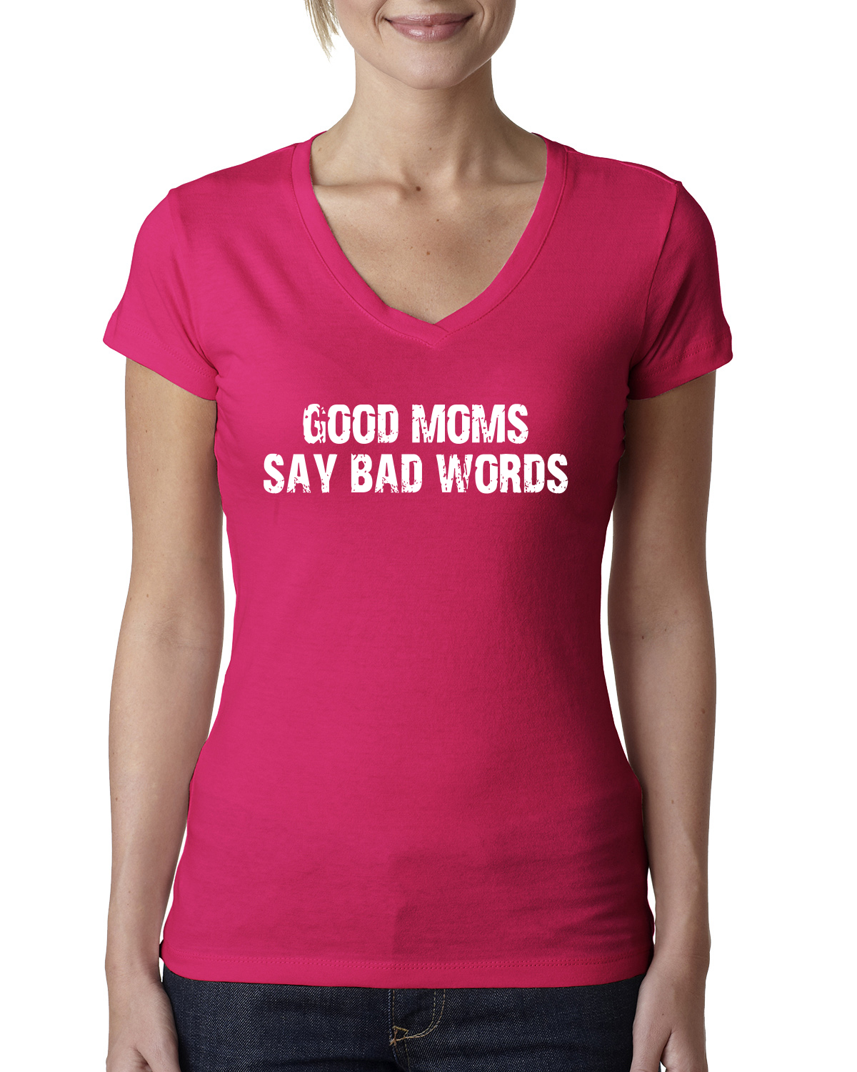 Funny Classic Good Moms Say Bad Words Women Junior V-Neck Tee - Picture 11 of 12