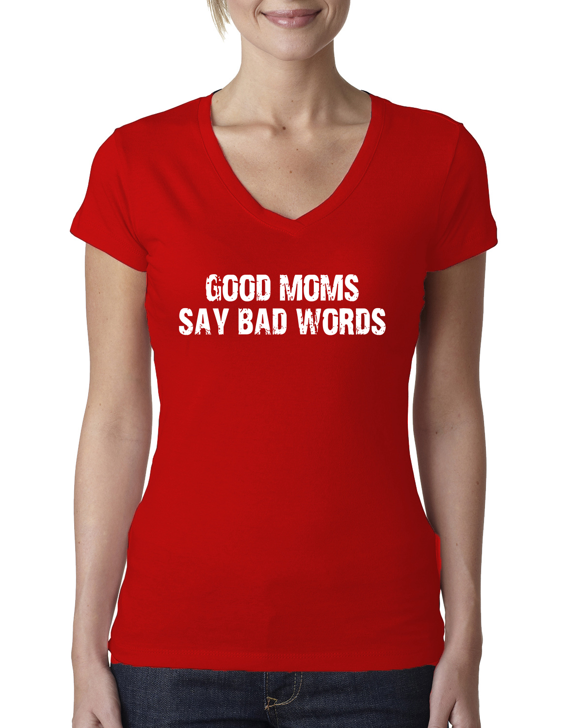 Funny Classic Good Moms Say Bad Words Women Junior V-Neck Tee - Picture 6 of 12