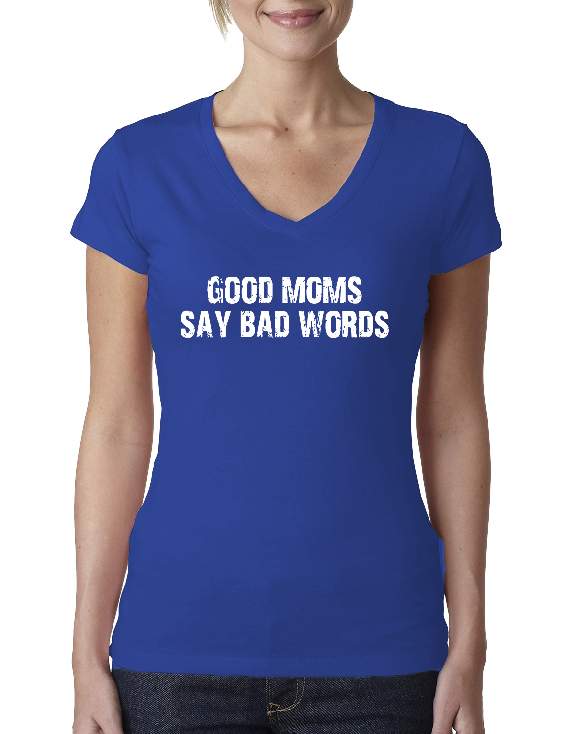 Funny Classic Good Moms Say Bad Words Women Junior V-Neck Tee - Picture 7 of 12