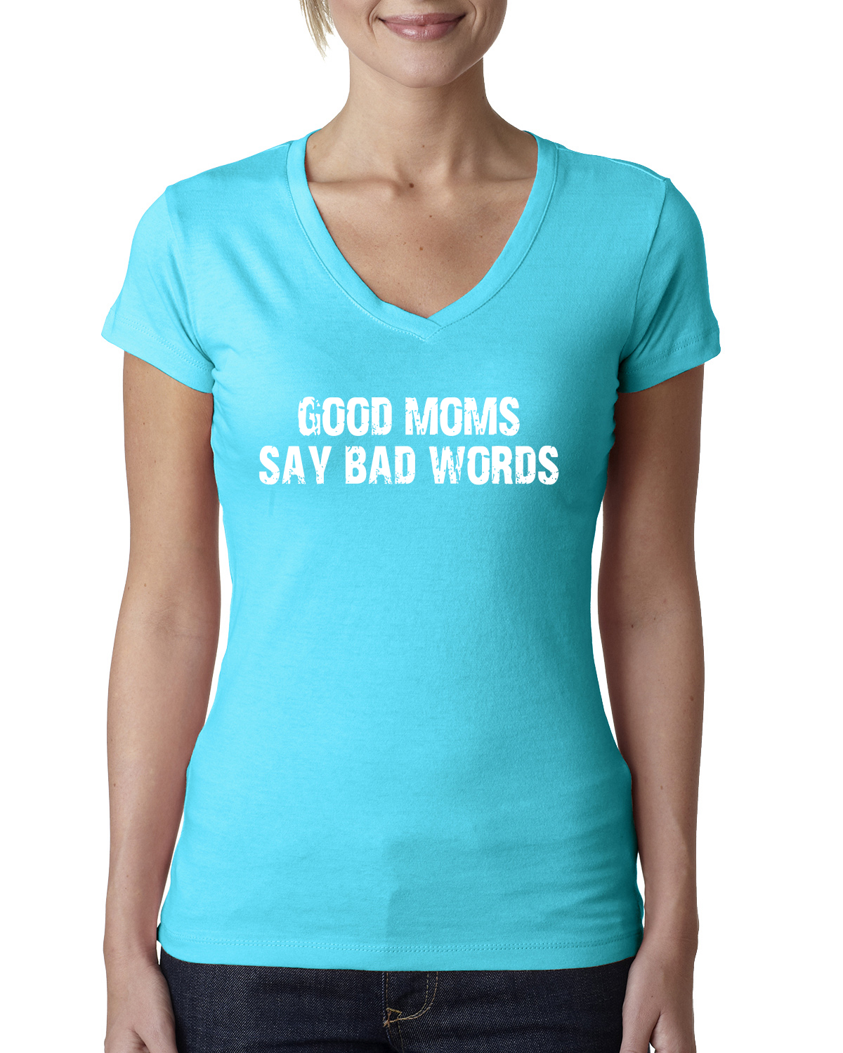 Funny Classic Good Moms Say Bad Words Women Junior V-Neck Tee - Picture 12 of 12