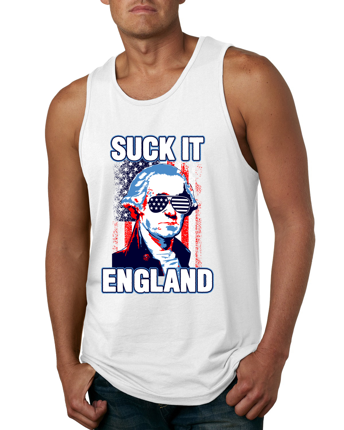 Camiseta sin mangas Suck it England Funny 4th of July George Washington American Pride para hombres - Imagen 7 de 7