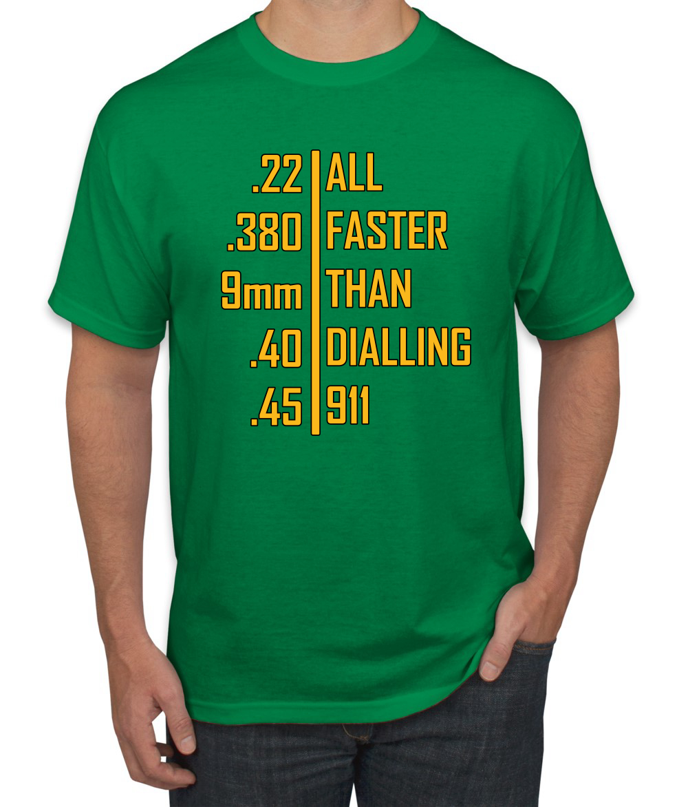 Camiseta gráfica todo más rápido que marcar 911 munición profesional pistola humor para hombres - Imagen 10 de 26