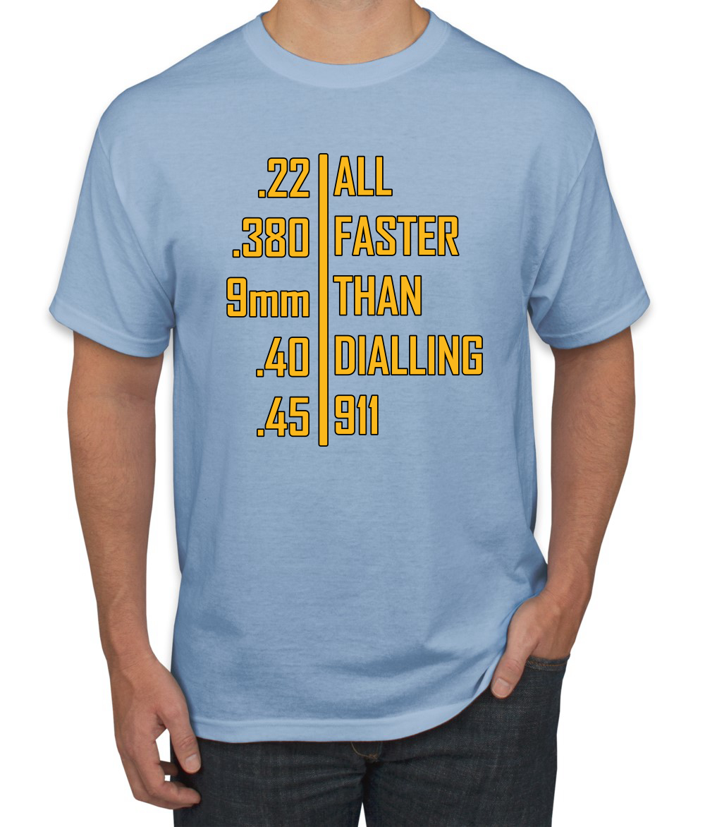 Camiseta gráfica todo más rápido que marcar 911 munición profesional pistola humor para hombres - Imagen 11 de 26