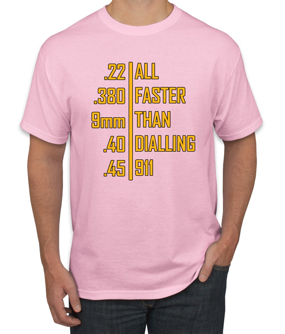 Camiseta gráfica todo más rápido que marcar 911 munición profesional pistola humor para hombres - Imagen 12 de 26