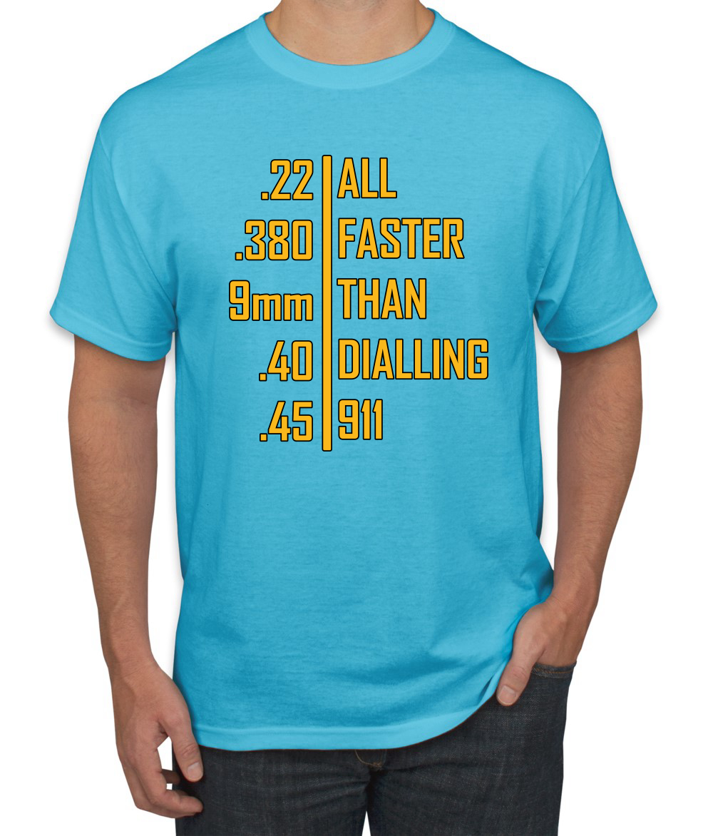 Camiseta gráfica todo más rápido que marcar 911 munición profesional pistola humor para hombres - Imagen 13 de 26