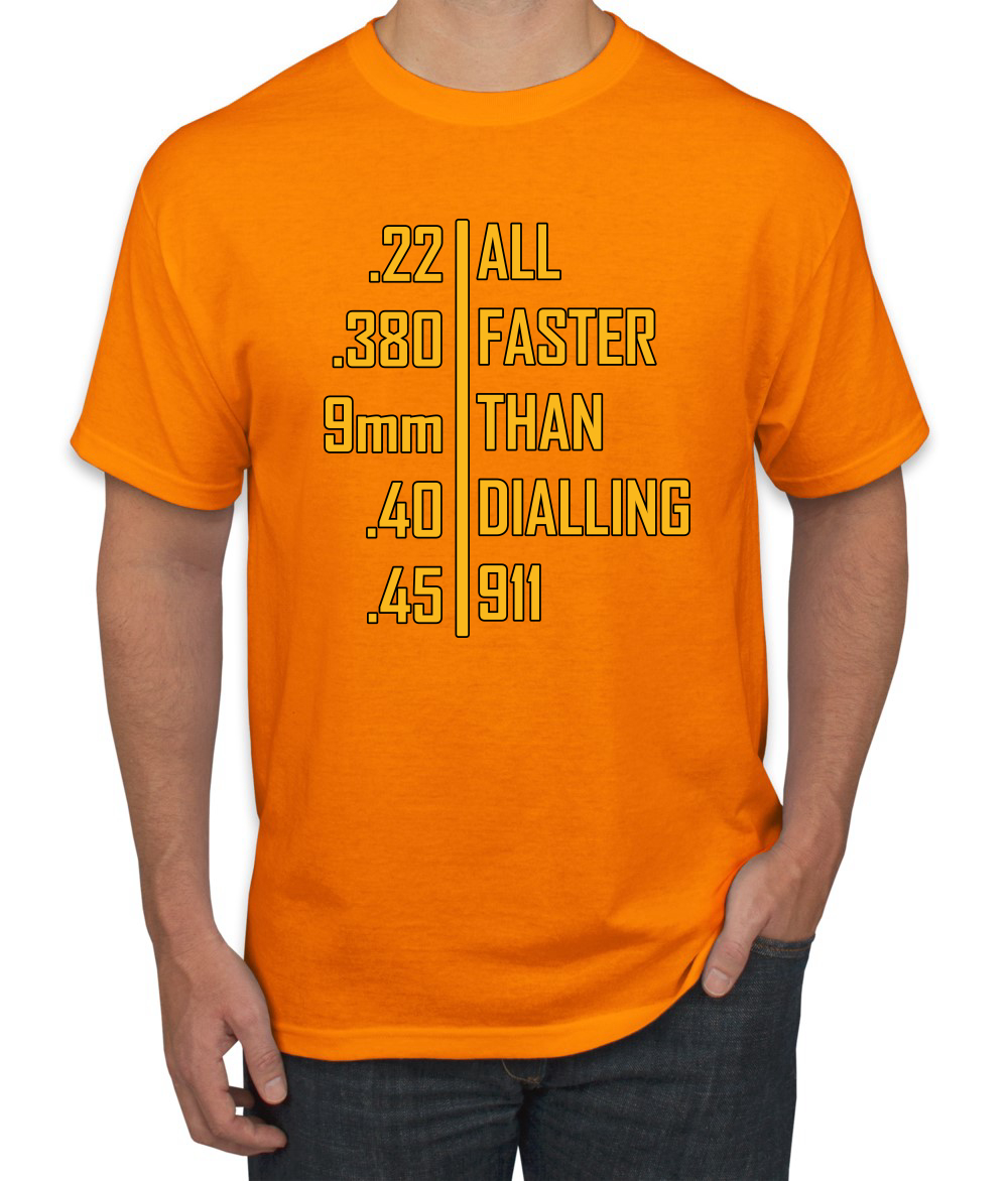Camiseta gráfica todo más rápido que marcar 911 munición profesional pistola humor para hombres - Imagen 18 de 26