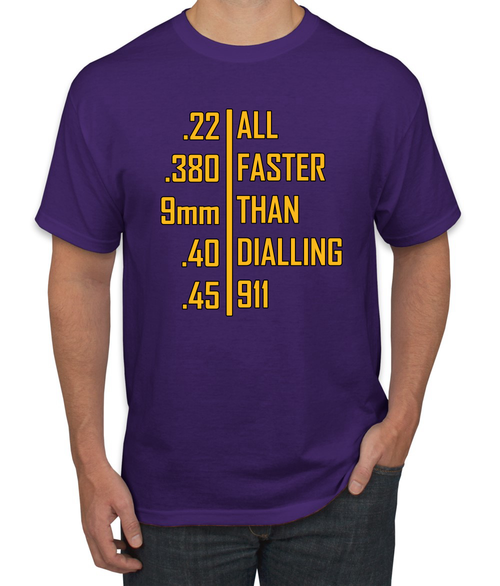 Camiseta gráfica todo más rápido que marcar 911 munición profesional pistola humor para hombres - Imagen 19 de 26