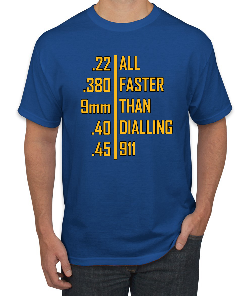 Camiseta gráfica todo más rápido que marcar 911 munición profesional pistola humor para hombres - Imagen 21 de 26