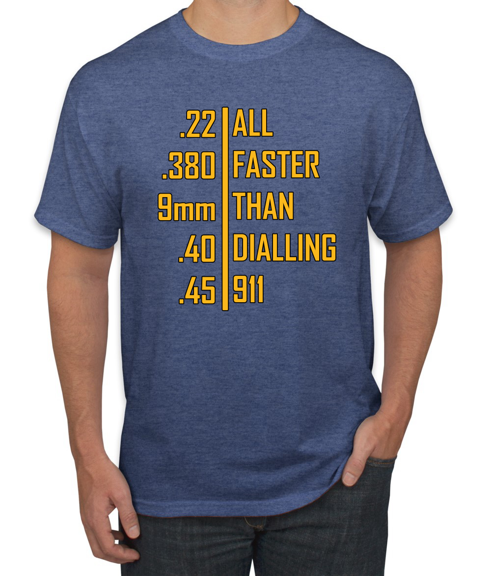 Camiseta gráfica todo más rápido que marcar 911 munición profesional pistola humor para hombres - Imagen 23 de 26