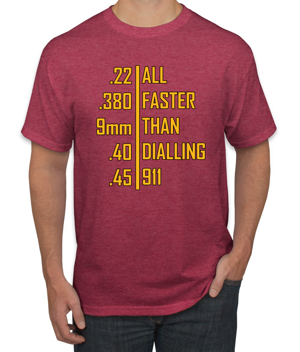 Camiseta gráfica todo más rápido que marcar 911 munición profesional pistola humor para hombres - Imagen 25 de 26
