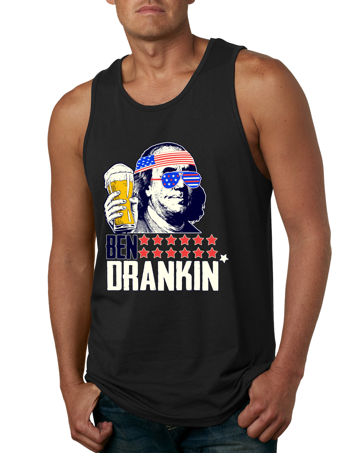 Funny Cool Sunglass Ben Drankin Benjamin Franklin American Pride Men Tank Top - Picture 3 of 9
