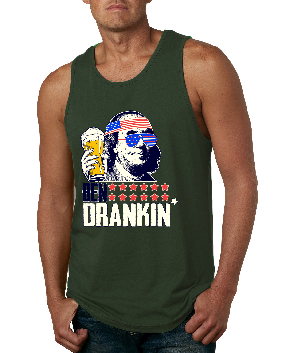 Funny Cool Sunglass Ben Drankin Benjamin Franklin American Pride Men Tank Top - Picture 4 of 9
