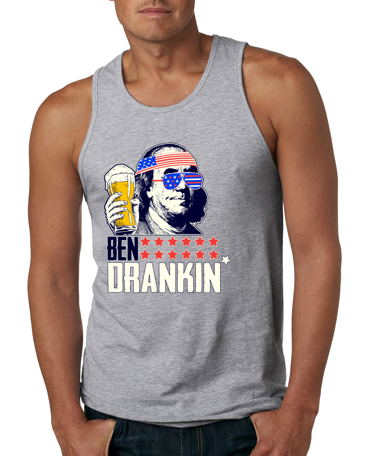 Funny Cool Sunglass Ben Drankin Benjamin Franklin American Pride Men Tank Top - Picture 5 of 9