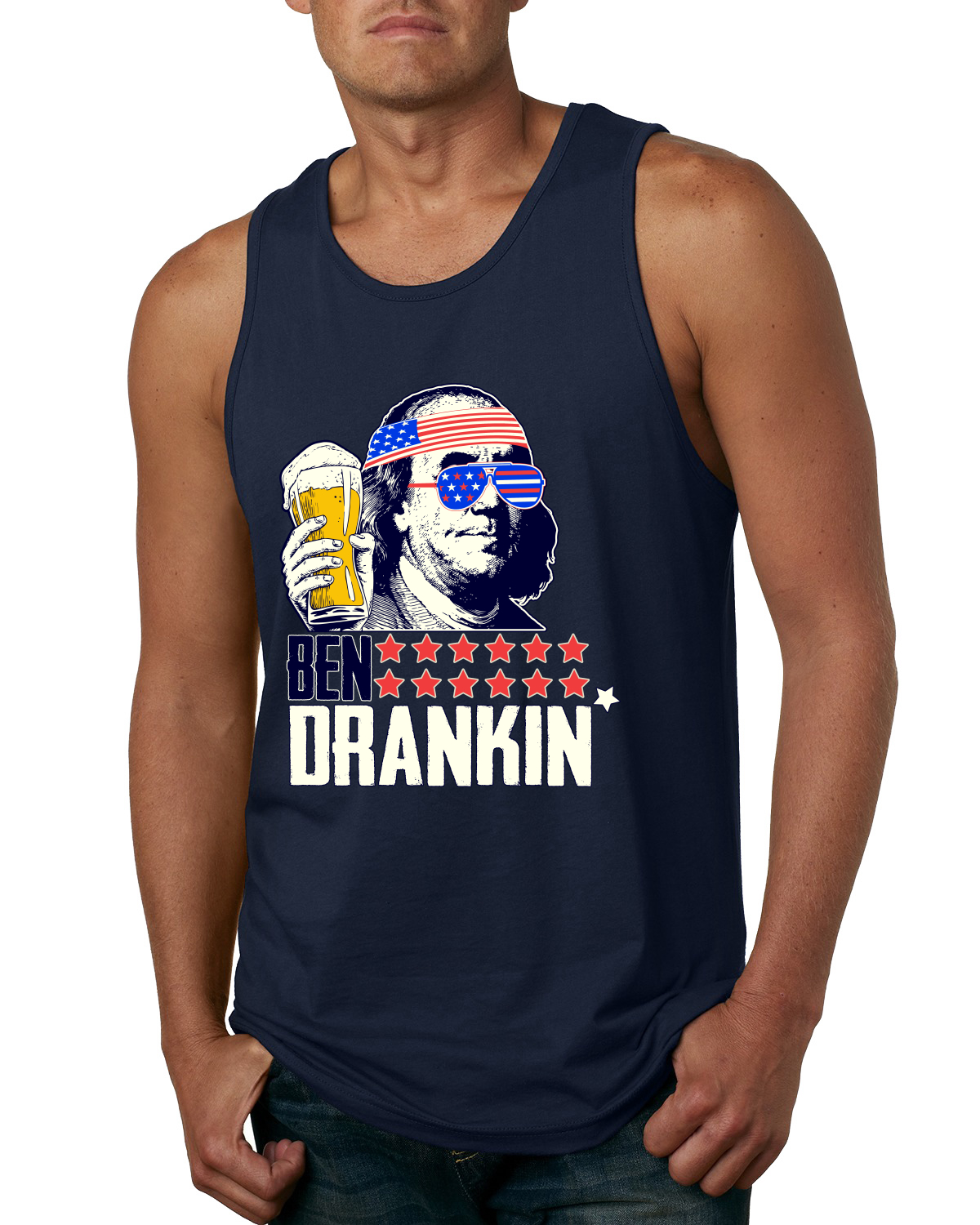 Funny Cool Sunglass Ben Drankin Benjamin Franklin American Pride Men Tank Top - Picture 6 of 9