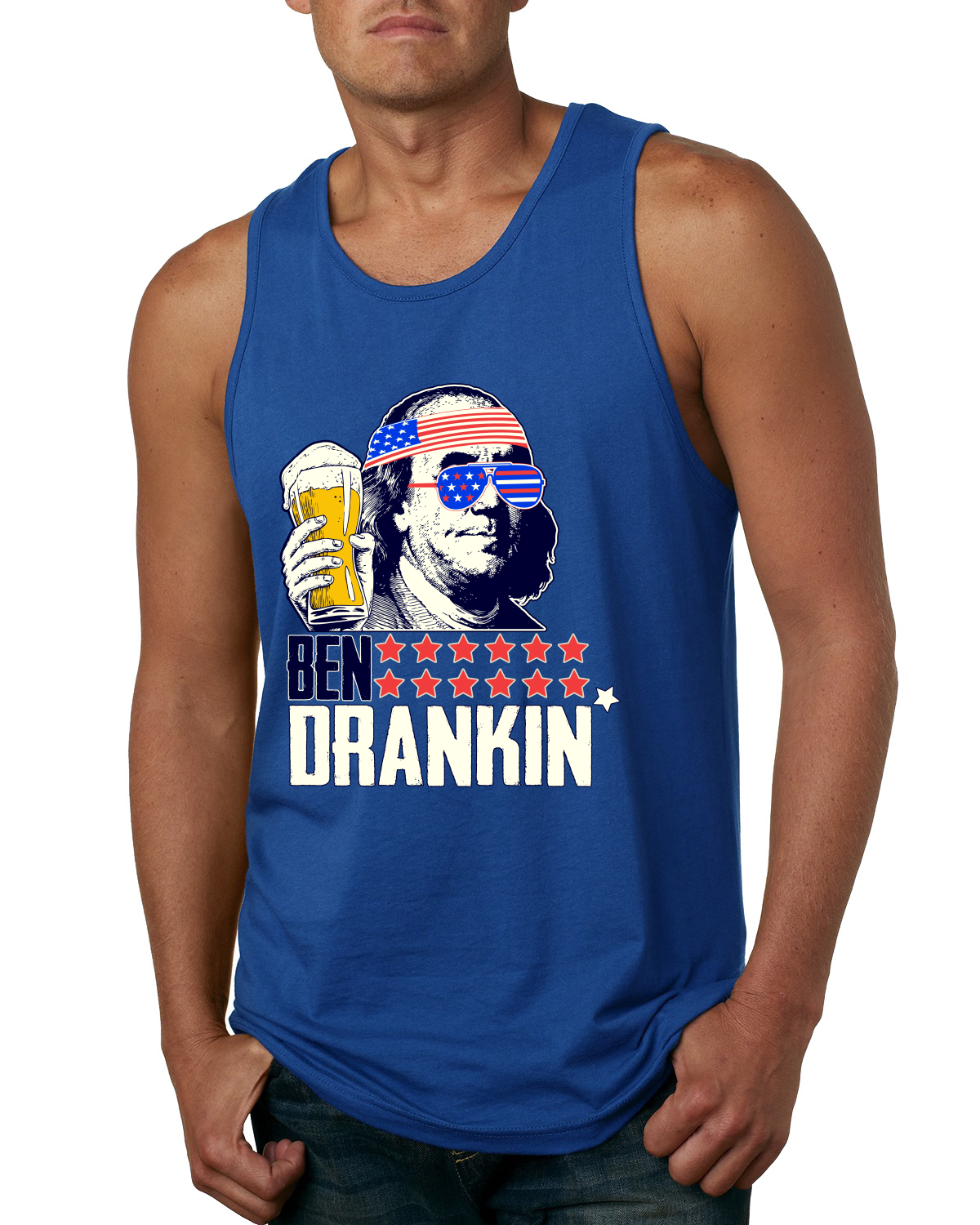 Funny Cool Sunglass Ben Drankin Benjamin Franklin American Pride Men Tank Top - Picture 8 of 9