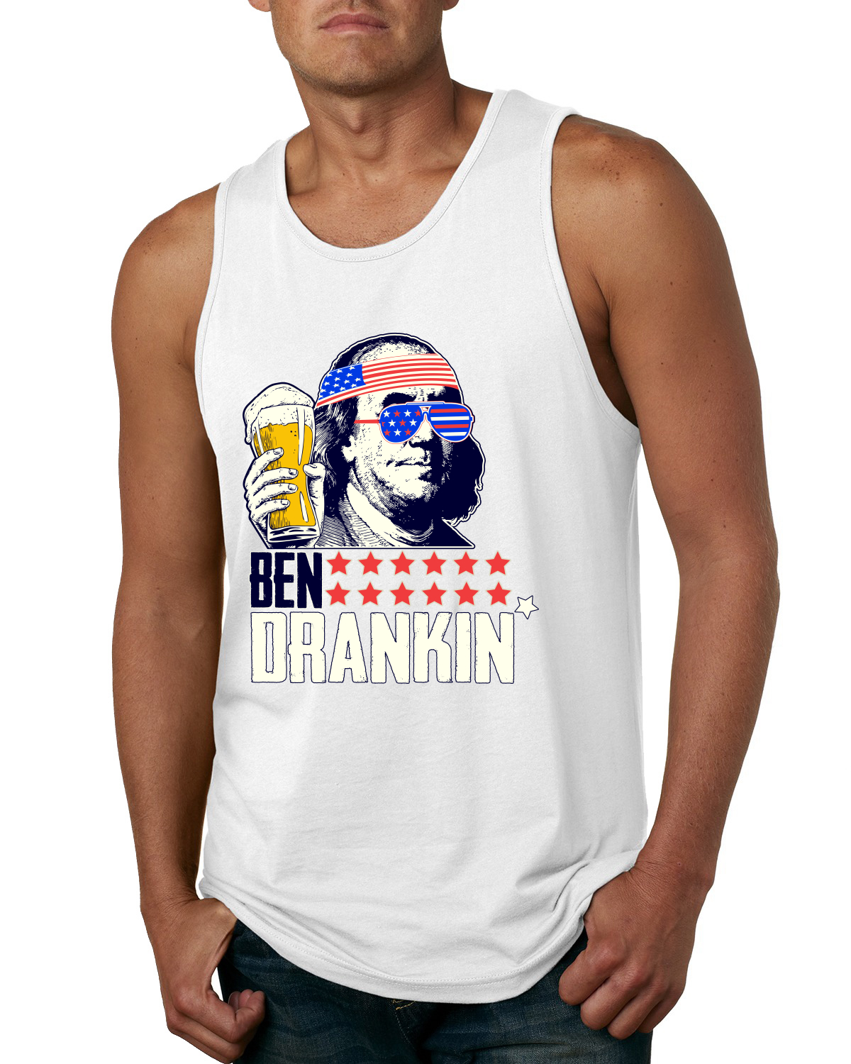 Funny Cool Sunglass Ben Drankin Benjamin Franklin American Pride Men Tank Top - Picture 9 of 9