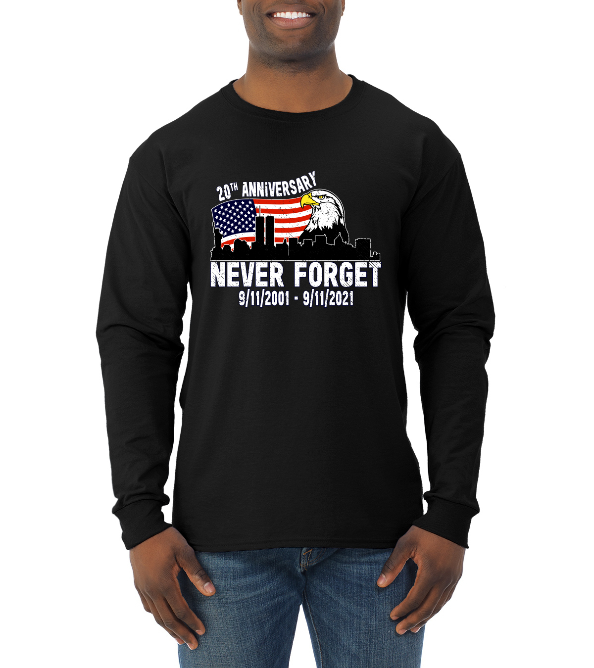 9/11 Memorial 20th Anniversary Never Forget American Pride Men Long Sleeve Tee