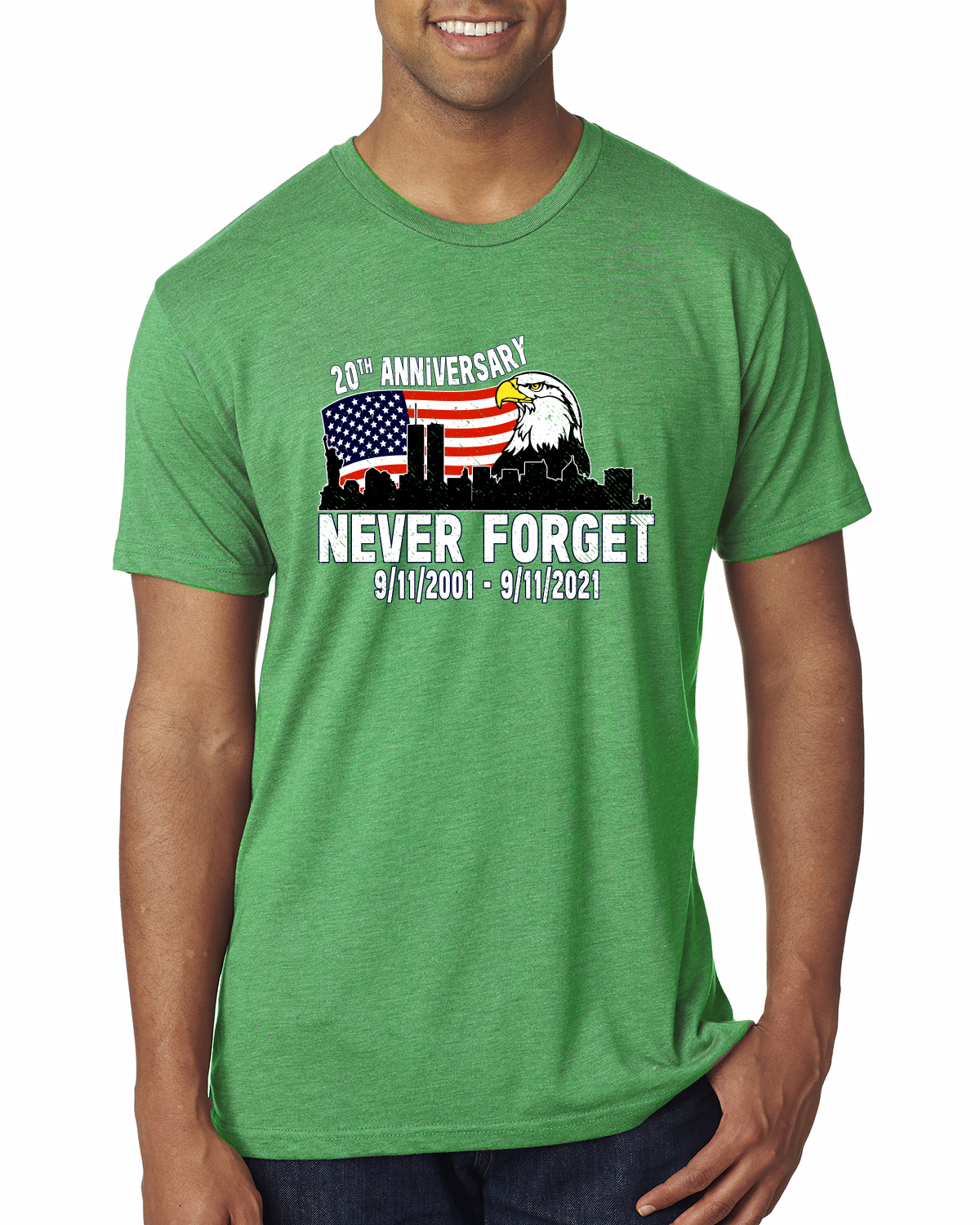 9/11 Memorial 20th Anniversary Never Forget Men Premium Tri Blend Tshirt