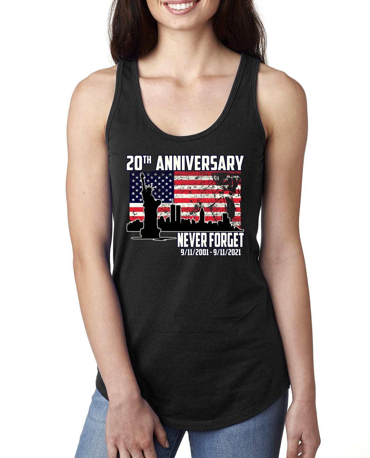 Patriot Day 9/11 Never Forget 20th Annivesary Ladies Racerback Tank Top - Picture 3 of 15