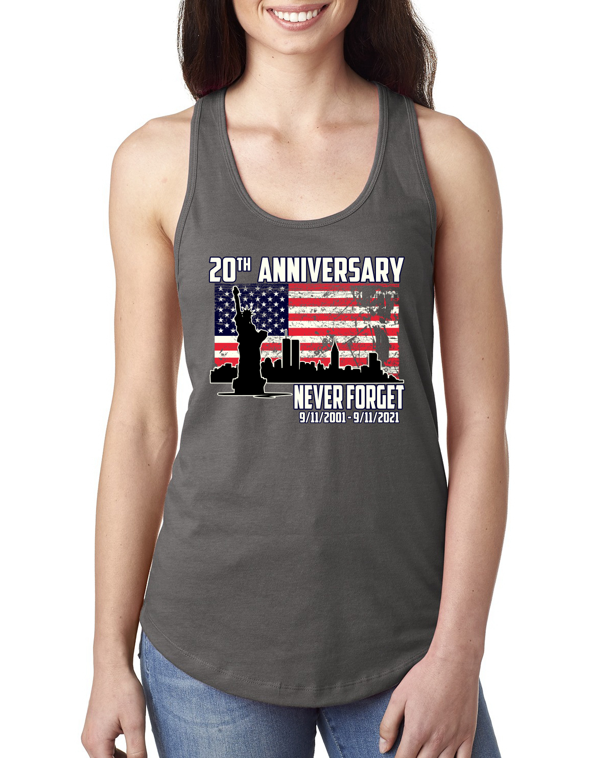 Patriot Day 9/11 Never Forget 20th Annivesary Ladies Racerback Tank Top - Picture 10 of 15