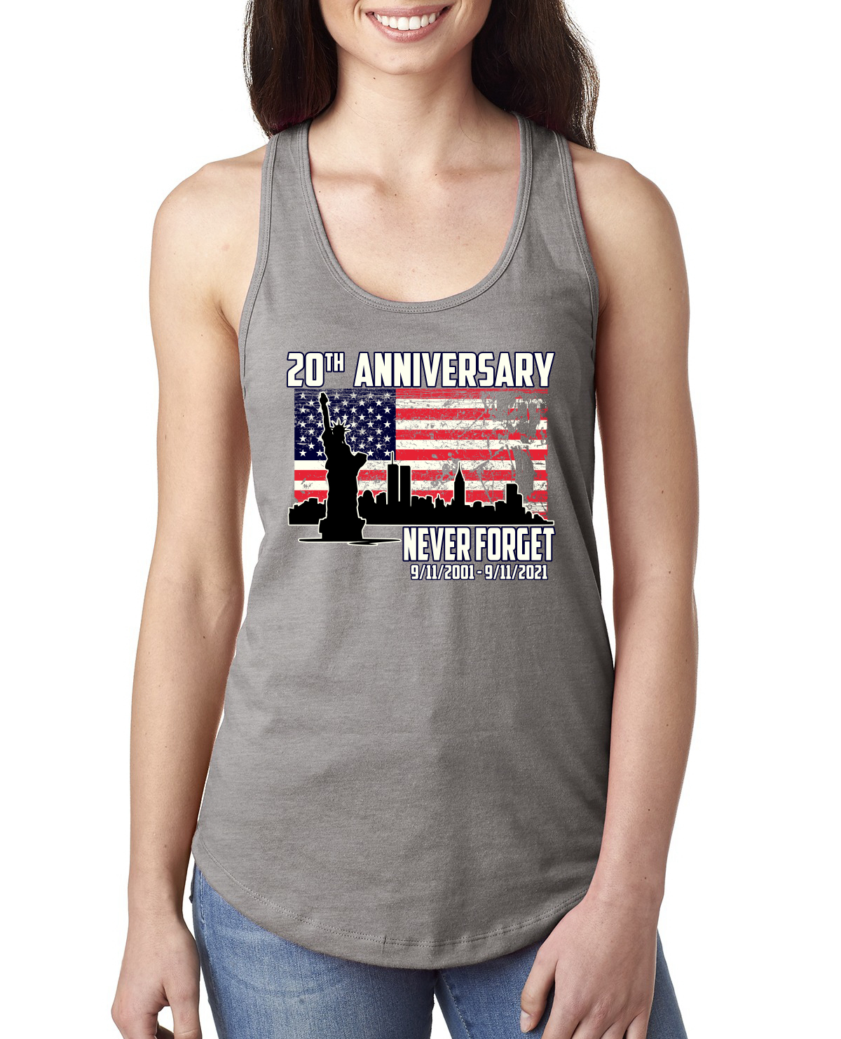 Patriot Day 9/11 Never Forget 20th Annivesary Ladies Racerback Tank Top - Picture 4 of 15
