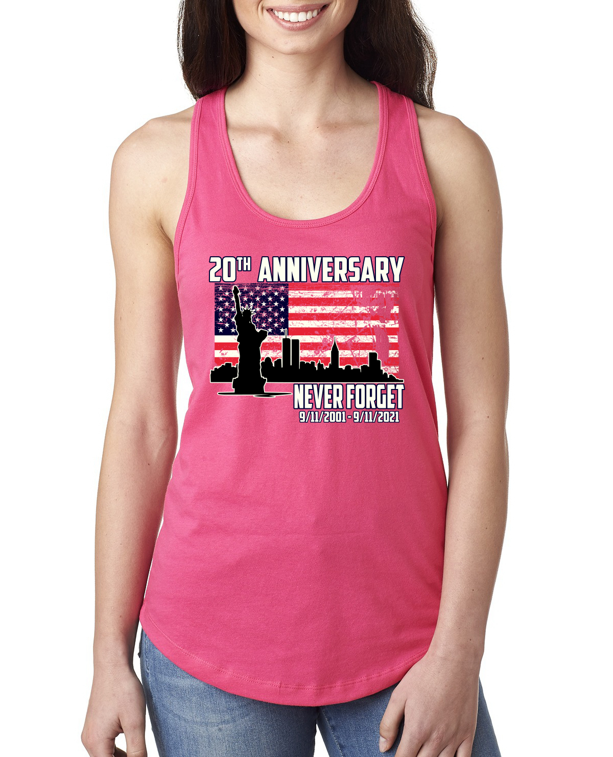 Patriot Day 9/11 Never Forget 20th Annivesary Ladies Racerback Tank Top - Picture 11 of 15