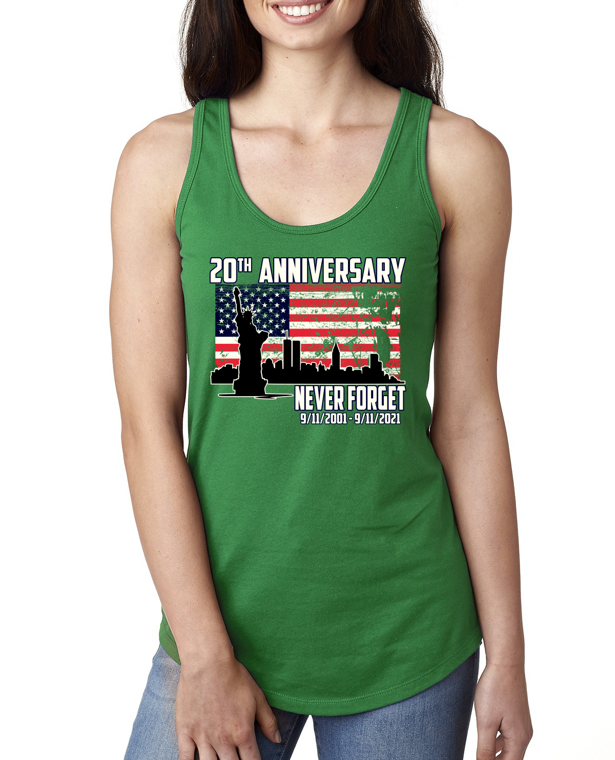 Patriot Day 9/11 Never Forget 20th Annivesary Ladies Racerback Tank Top - Picture 5 of 15