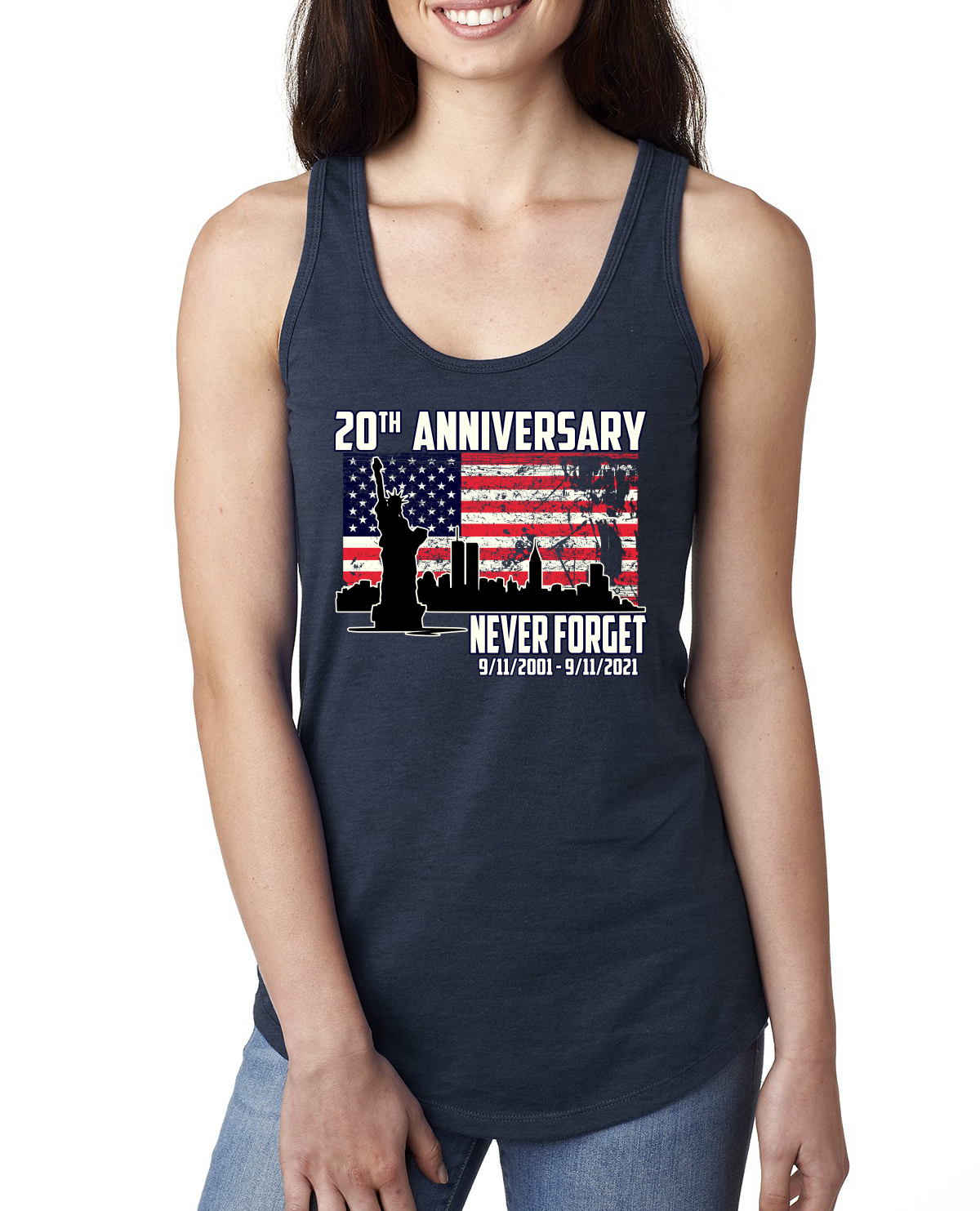 Patriot Day 9/11 Never Forget 20th Annivesary Ladies Racerback Tank Top - Picture 6 of 15
