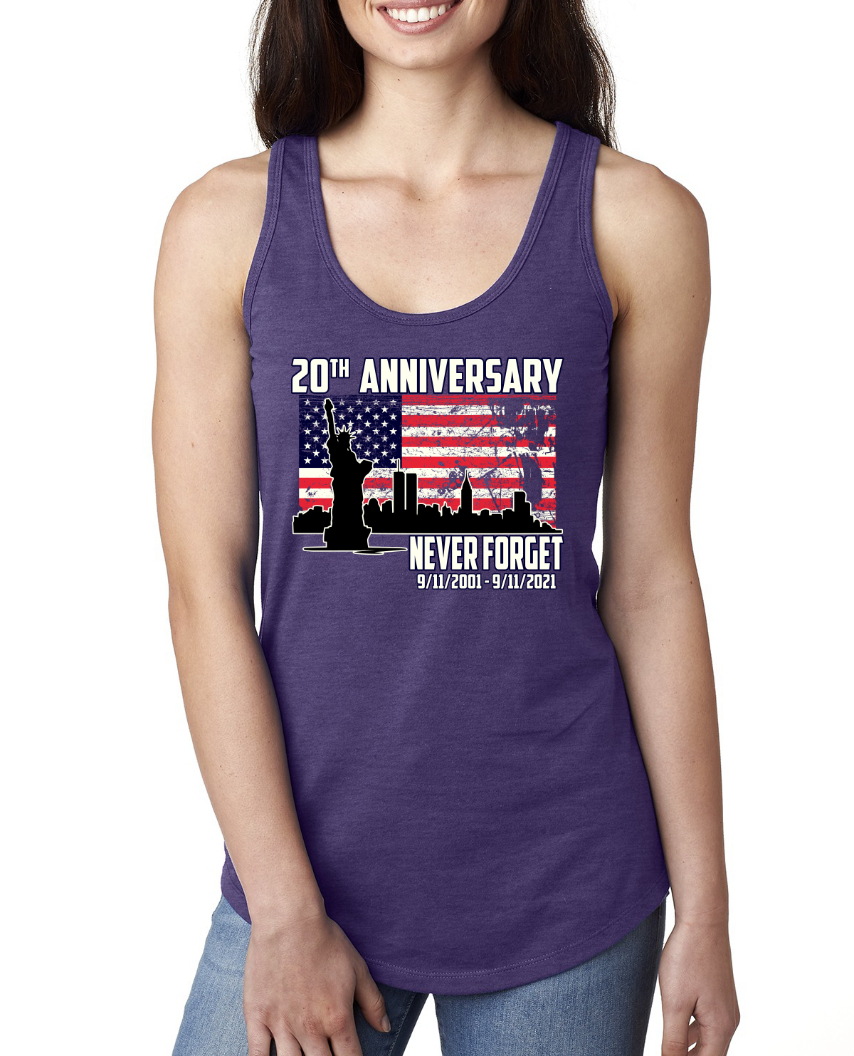 Patriot Day 9/11 Never Forget 20th Annivesary Ladies Racerback Tank Top - Picture 13 of 15