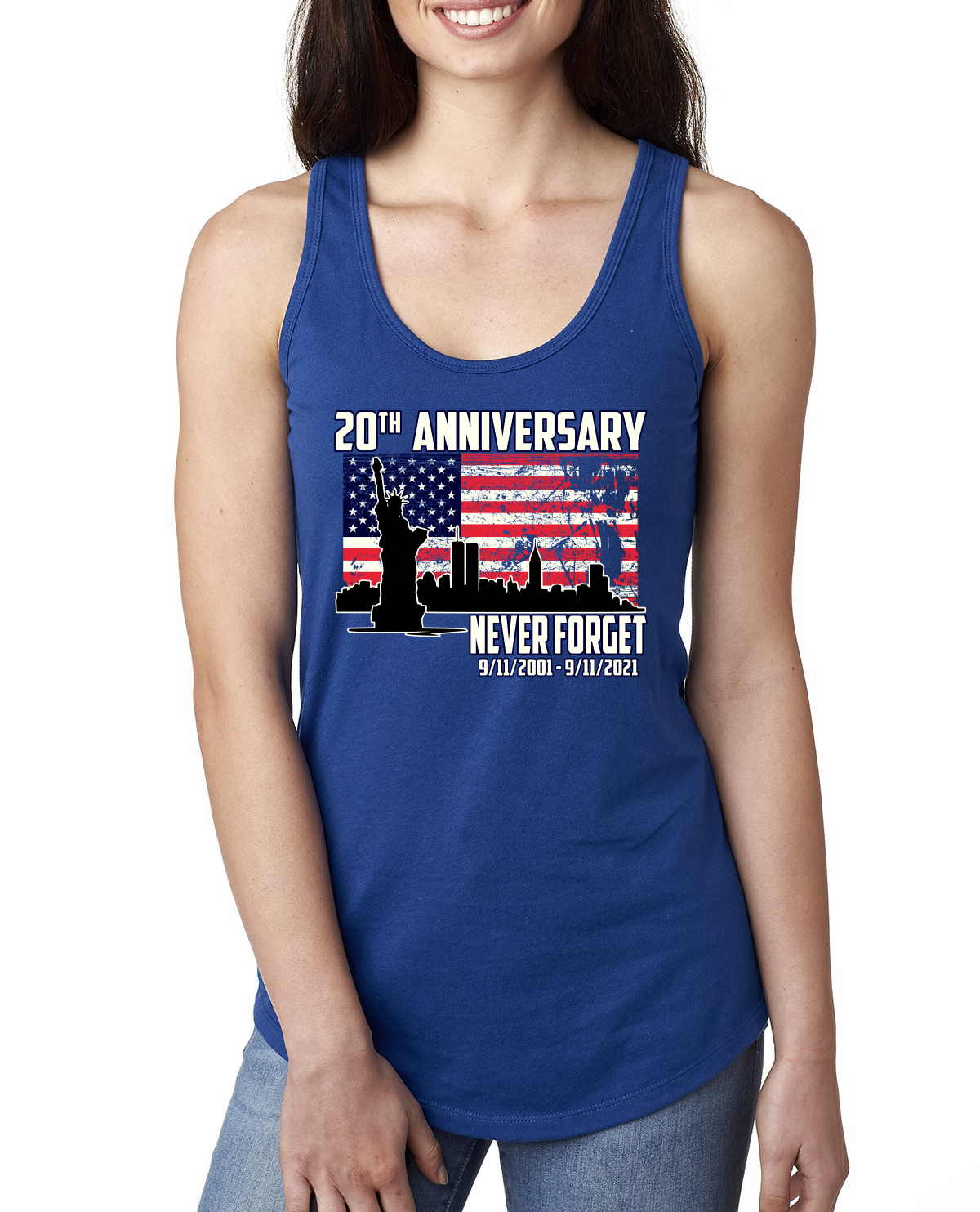 Patriot Day 9/11 Never Forget 20th Annivesary Ladies Racerback Tank Top - Picture 8 of 15