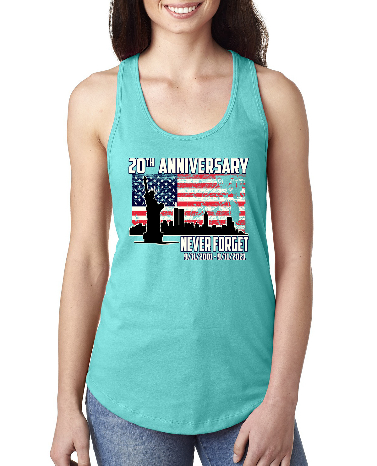 Patriot Day 9/11 Never Forget 20th Annivesary Ladies Racerback Tank Top - Picture 15 of 15