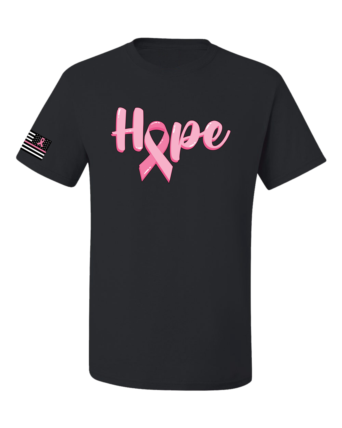 Collection Designs Breast Cancer Awareness US Flag Pride Unisex Black T-Shirt